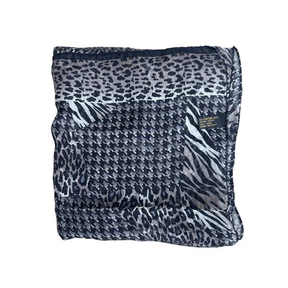 100% Silk Scarf Made in Italy Houndstooth Animal Print 63” X 17” - Picture 1 of 10